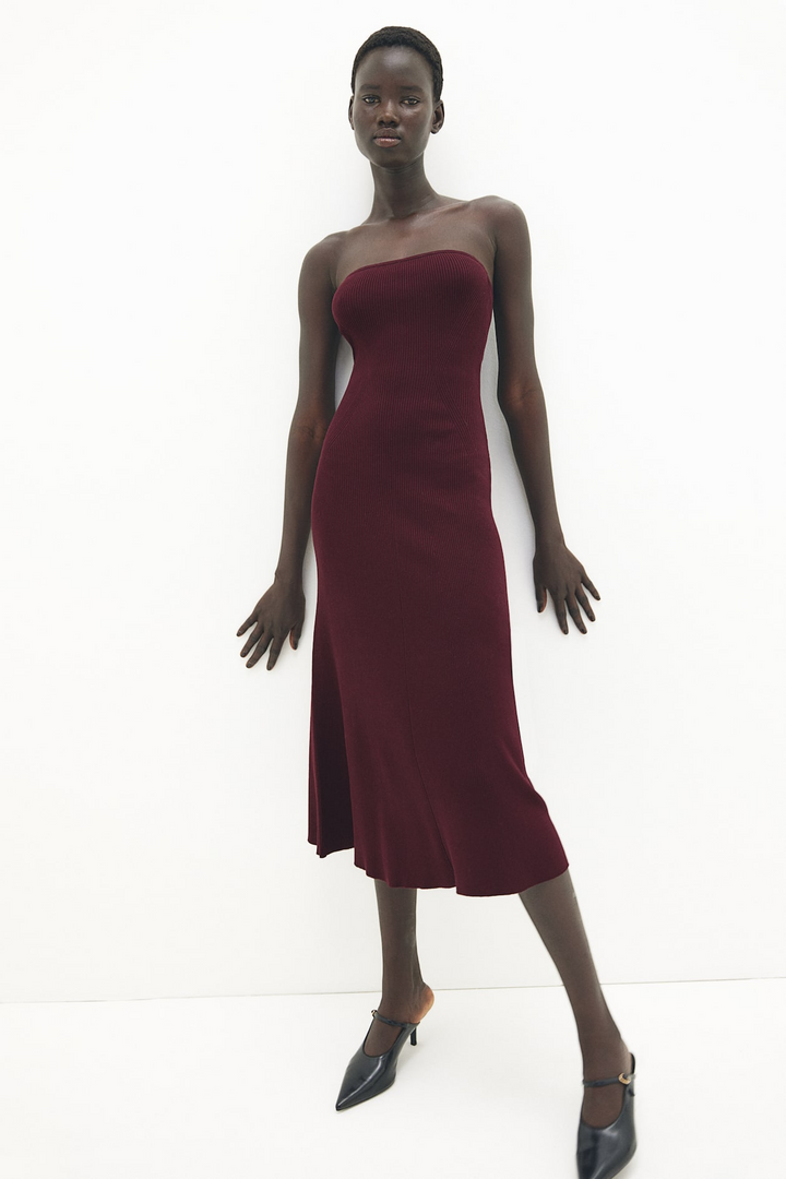 GANARA STRAPLESS MIDI DRESS