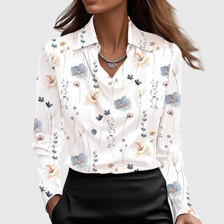Sylvie | Satin Pleated-Neck Blouse