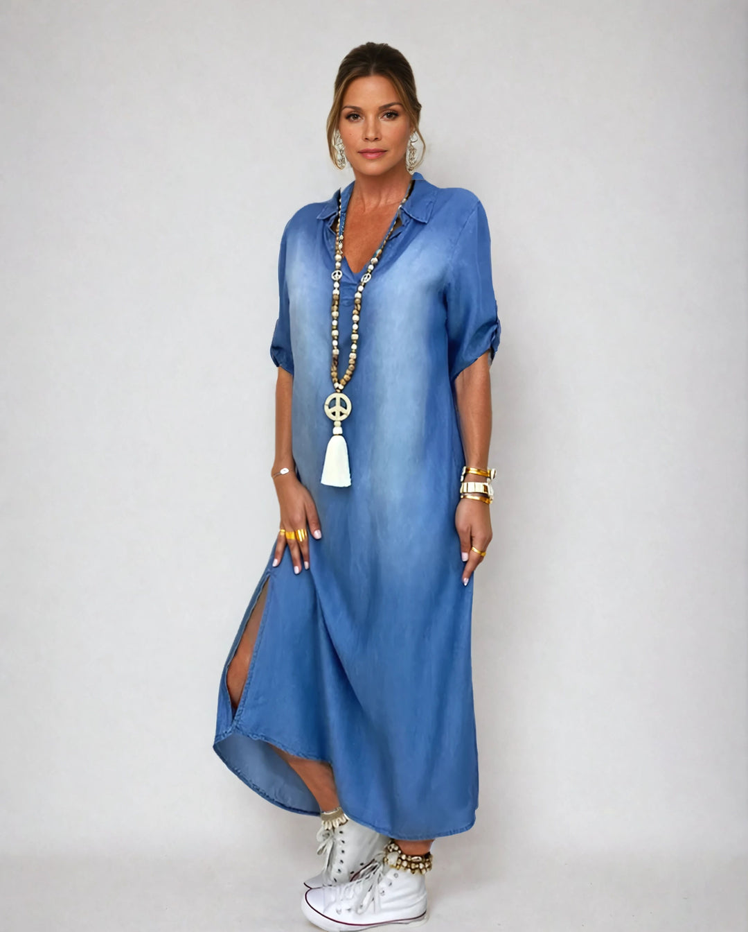 Lea™ | Denim-Inspired Maxi Dress