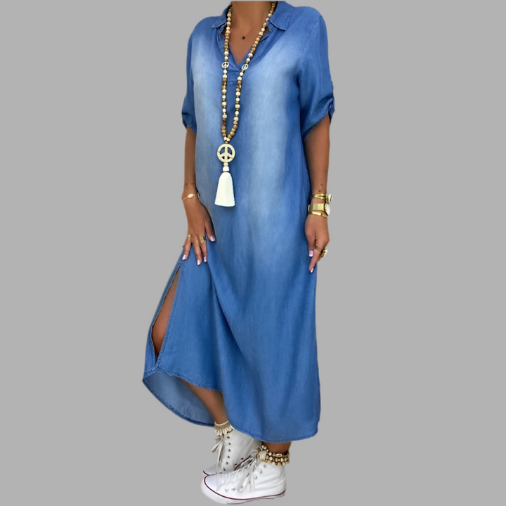 Lea™ | Denim-Inspired Maxi Dress