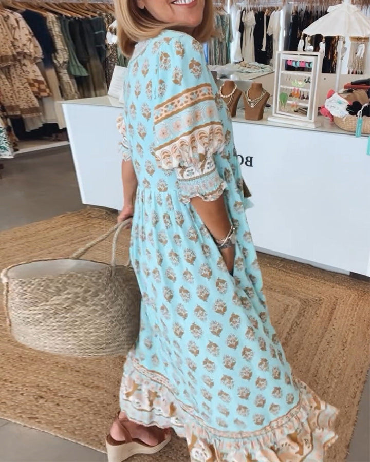 Miya – Casual V-Neck Printed Half-Sleeve Dress