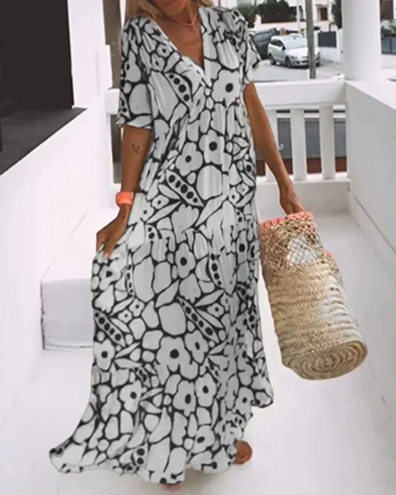 Adelise – Graphic Floral Maxi Dress