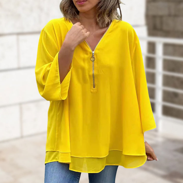 Heidi™ - V-Neck Zipped Flowing Top