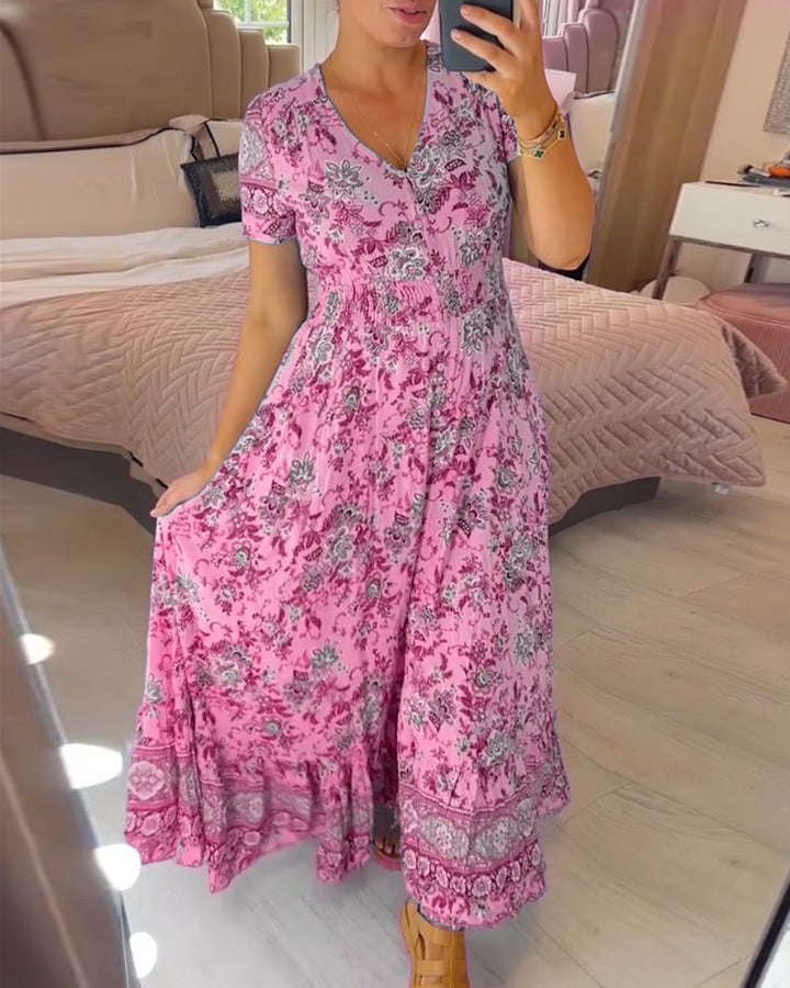 Wibia™ | Elegant Floral V-Neck Dress