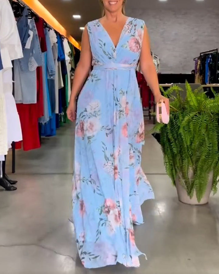 Venesa™ - Sophisticated Sleeveless V-neck Floral Dress
