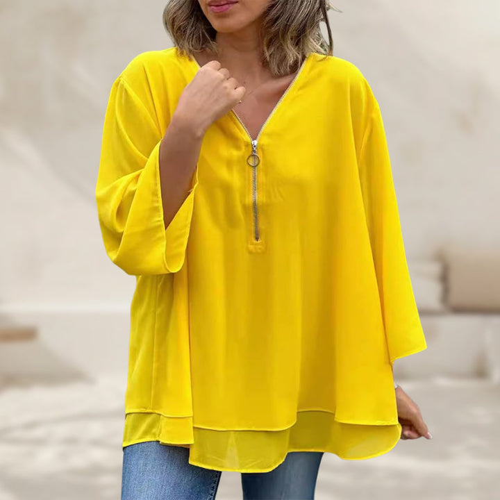 Heidi™ - V-Neck Zipped Flowing Top