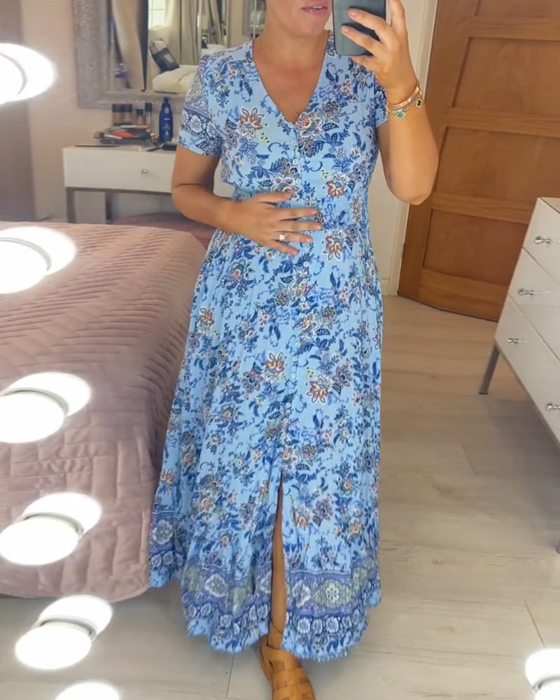 Wibia™ | Elegant Floral V-Neck Dress