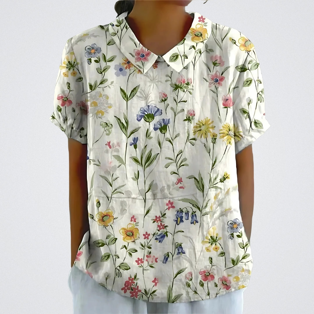 Iris – Linen Floral Blouse