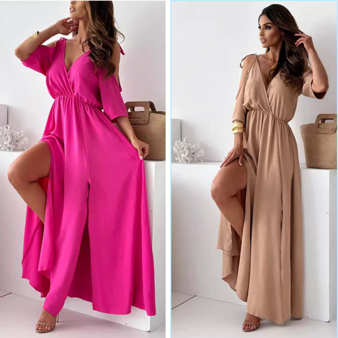 Elowen – Elegant V-Neck Dress with Side Slit