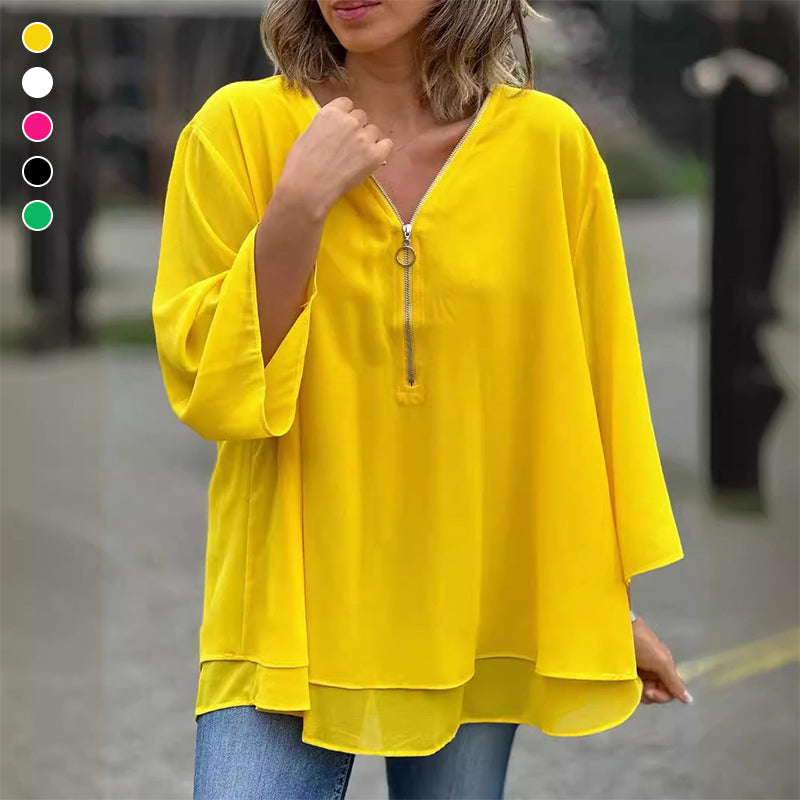 Heidi™ - V-Neck Zipped Flowing Top