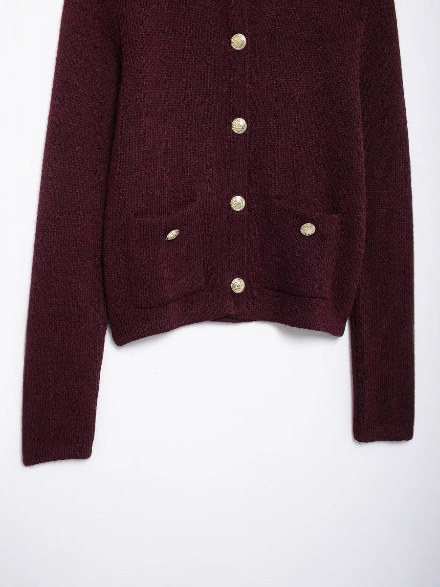 Chloe | Retro Gold-Button Knitted Sweater Jacket