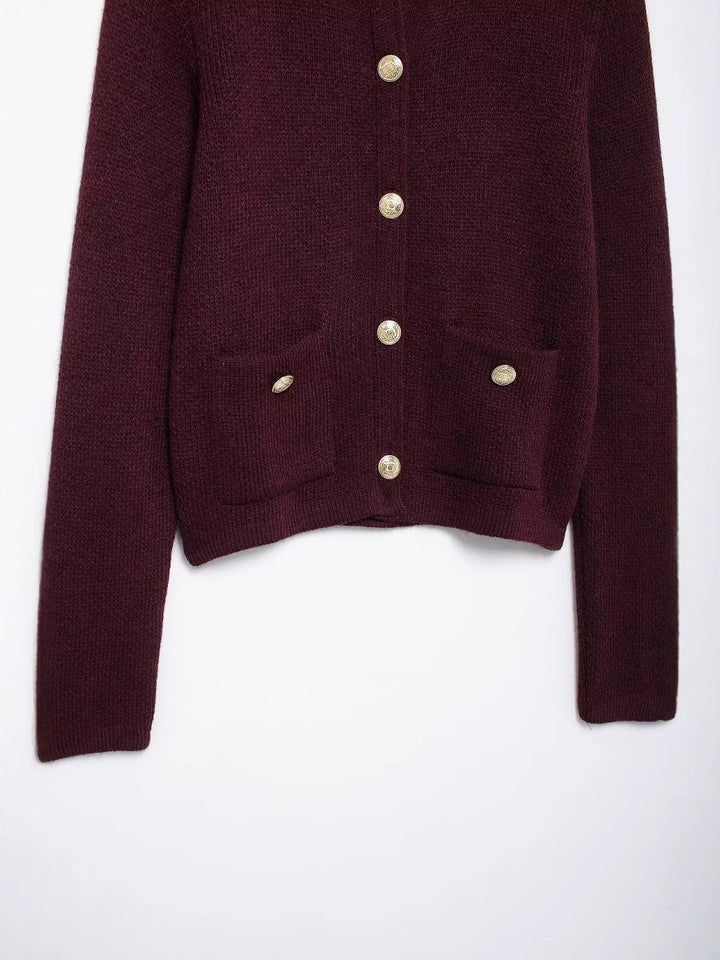 Chloe | Retro Gold-Button Knitted Sweater Jacket