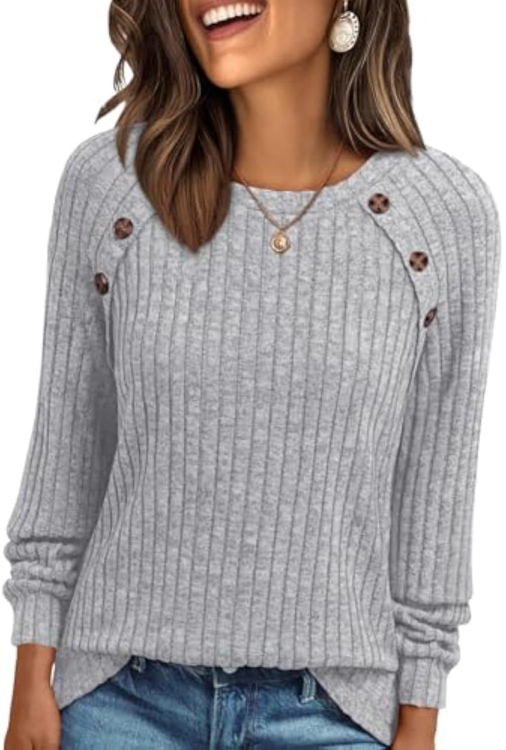 Mila | Button-Detail Ribbed Commuter Sweatshirt
