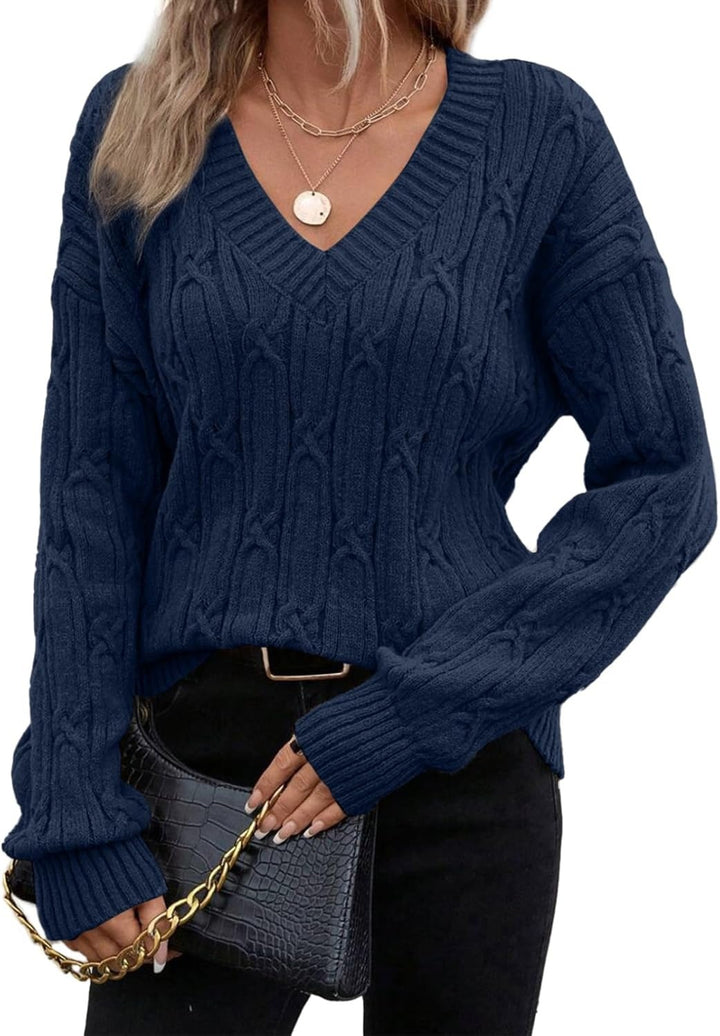 Luna | V-Neck Cable Knit Sweater