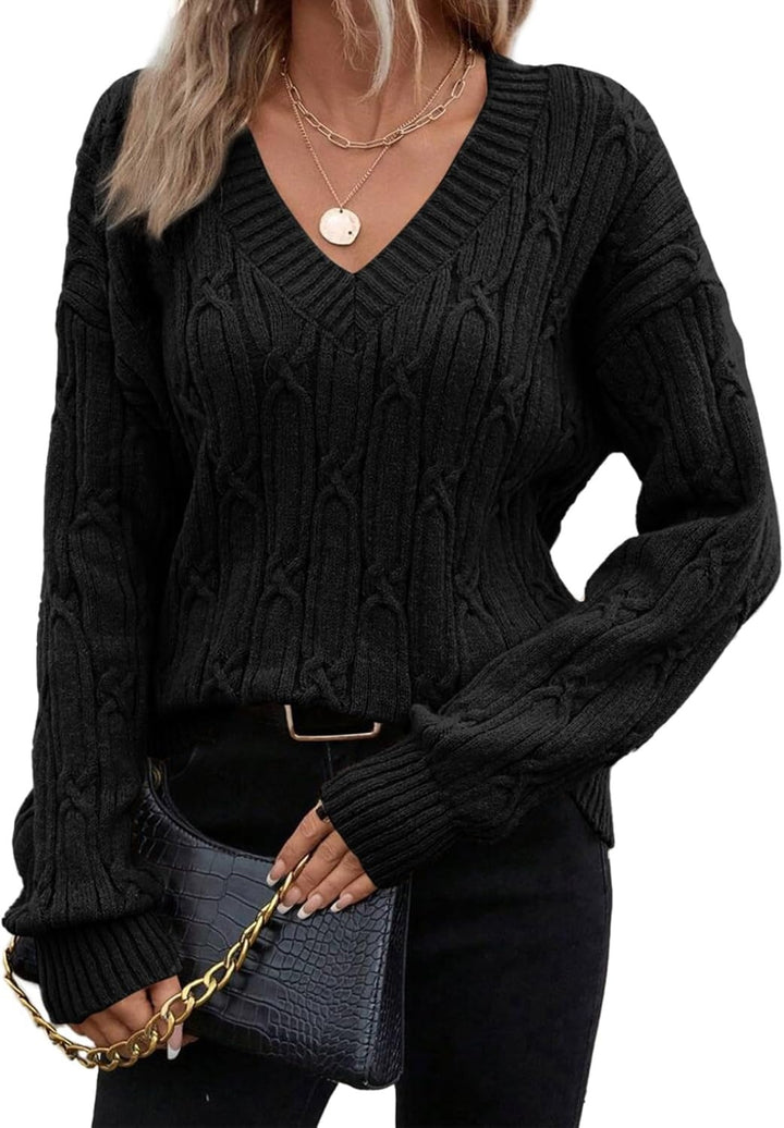 Luna | V-Neck Cable Knit Sweater