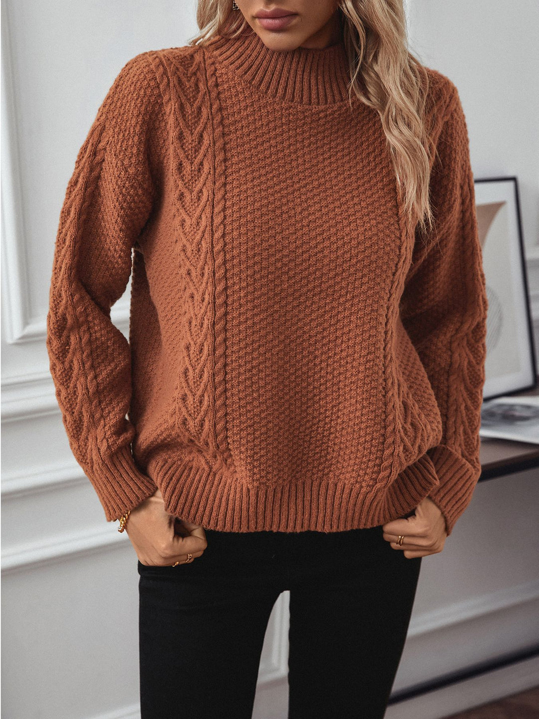 Aria | Split-Knit Half-High Collar Sweater