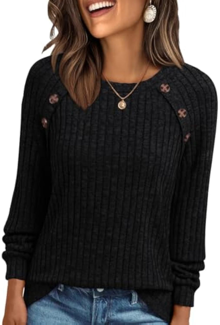 Mila | Button-Detail Ribbed Commuter Sweatshirt