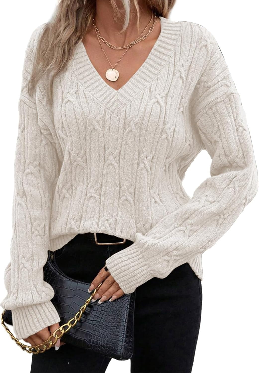Luna | V-Neck Cable Knit Sweater