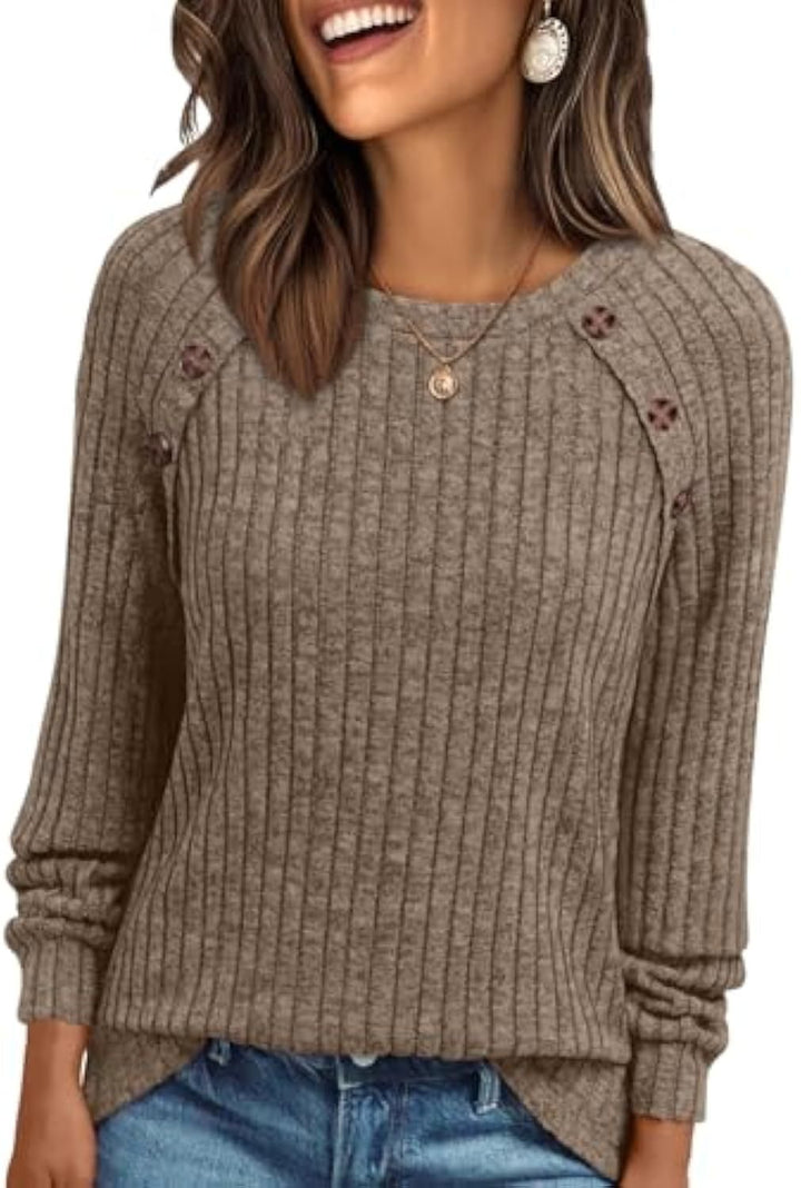 Mila | Button-Detail Ribbed Commuter Sweatshirt