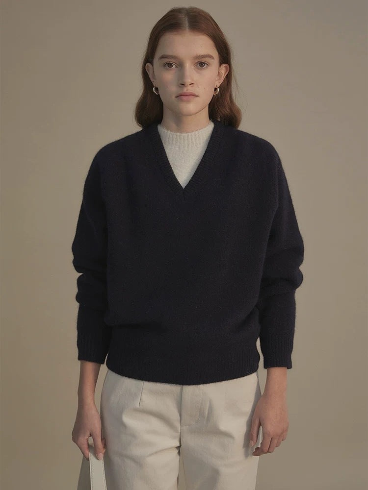 Lena | Korean Style V-Neck Wool Sweater