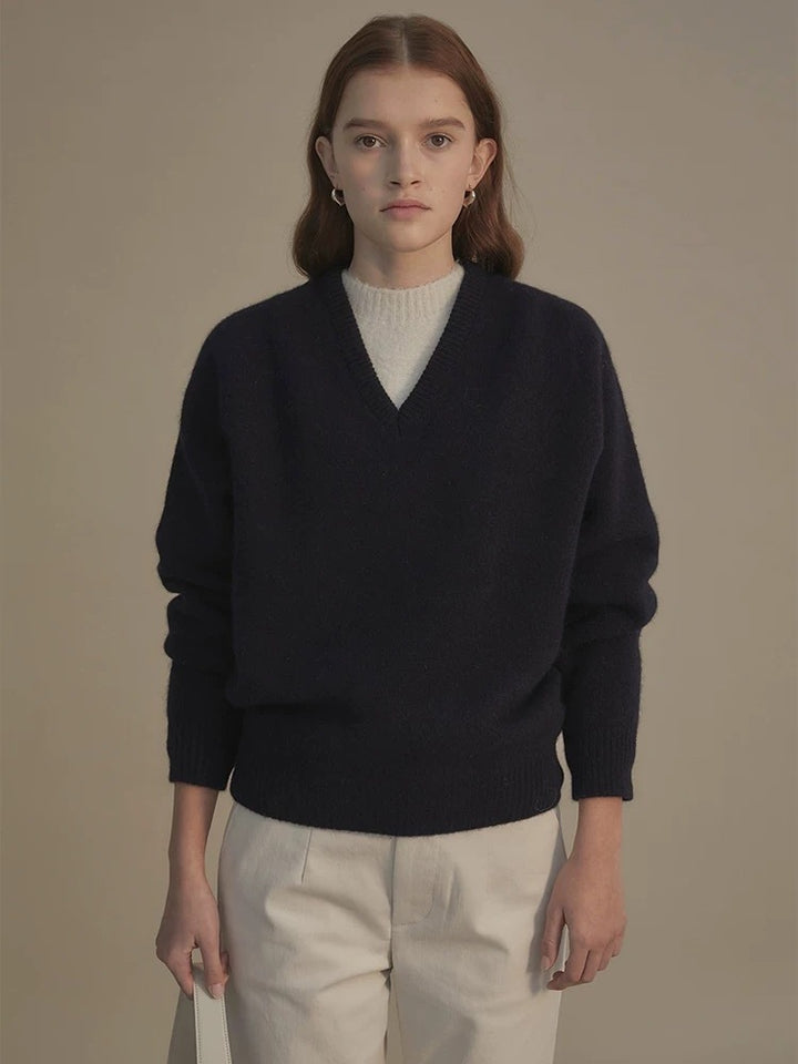 Lena | Korean Style V-Neck Wool Sweater