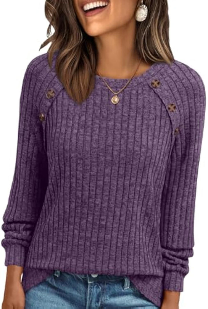 Mila | Button-Detail Ribbed Commuter Sweatshirt