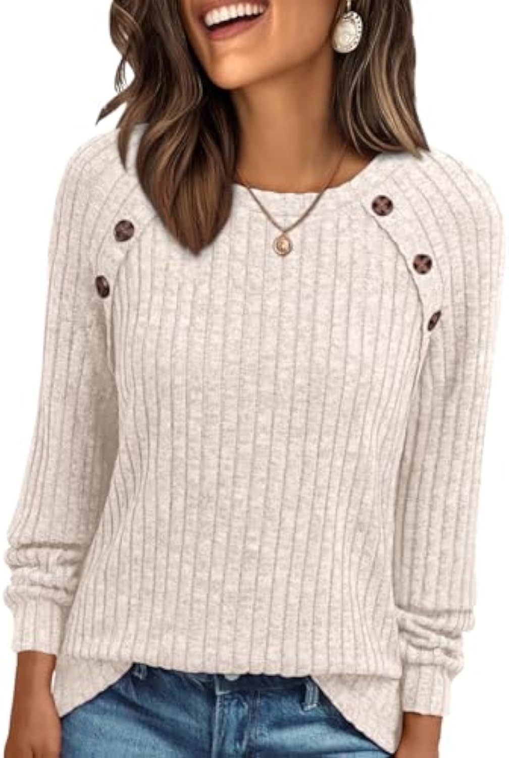 Mila | Button-Detail Ribbed Commuter Sweatshirt