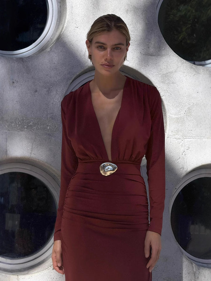 Vivienne | Pleated Long Sleeve Dress