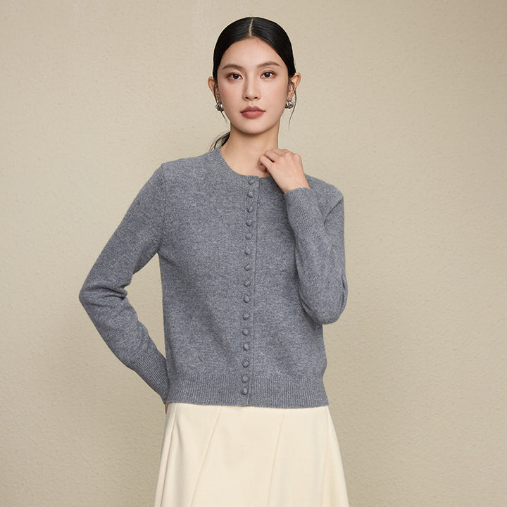 Isla | Wool Round Neck Knitted Cardigan