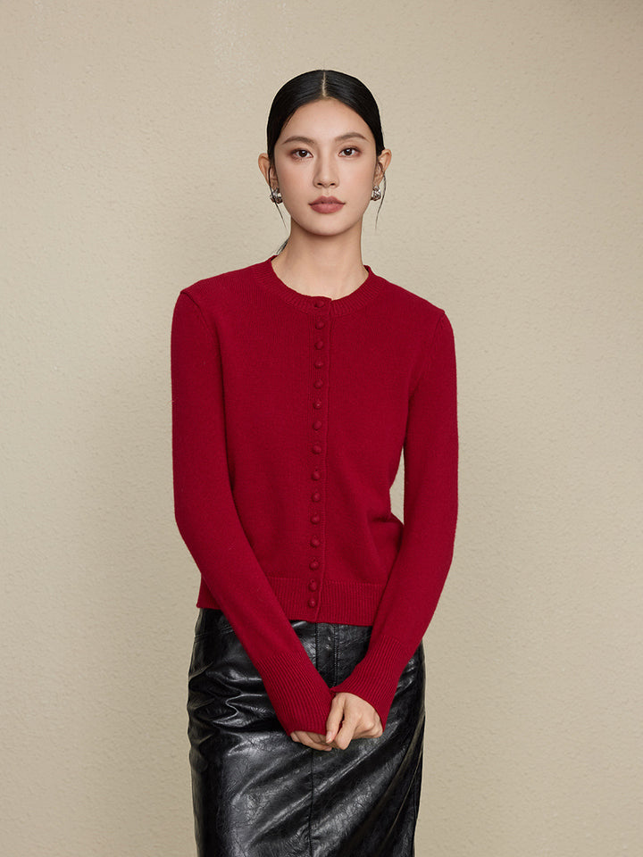 Isla | Wool Round Neck Knitted Cardigan