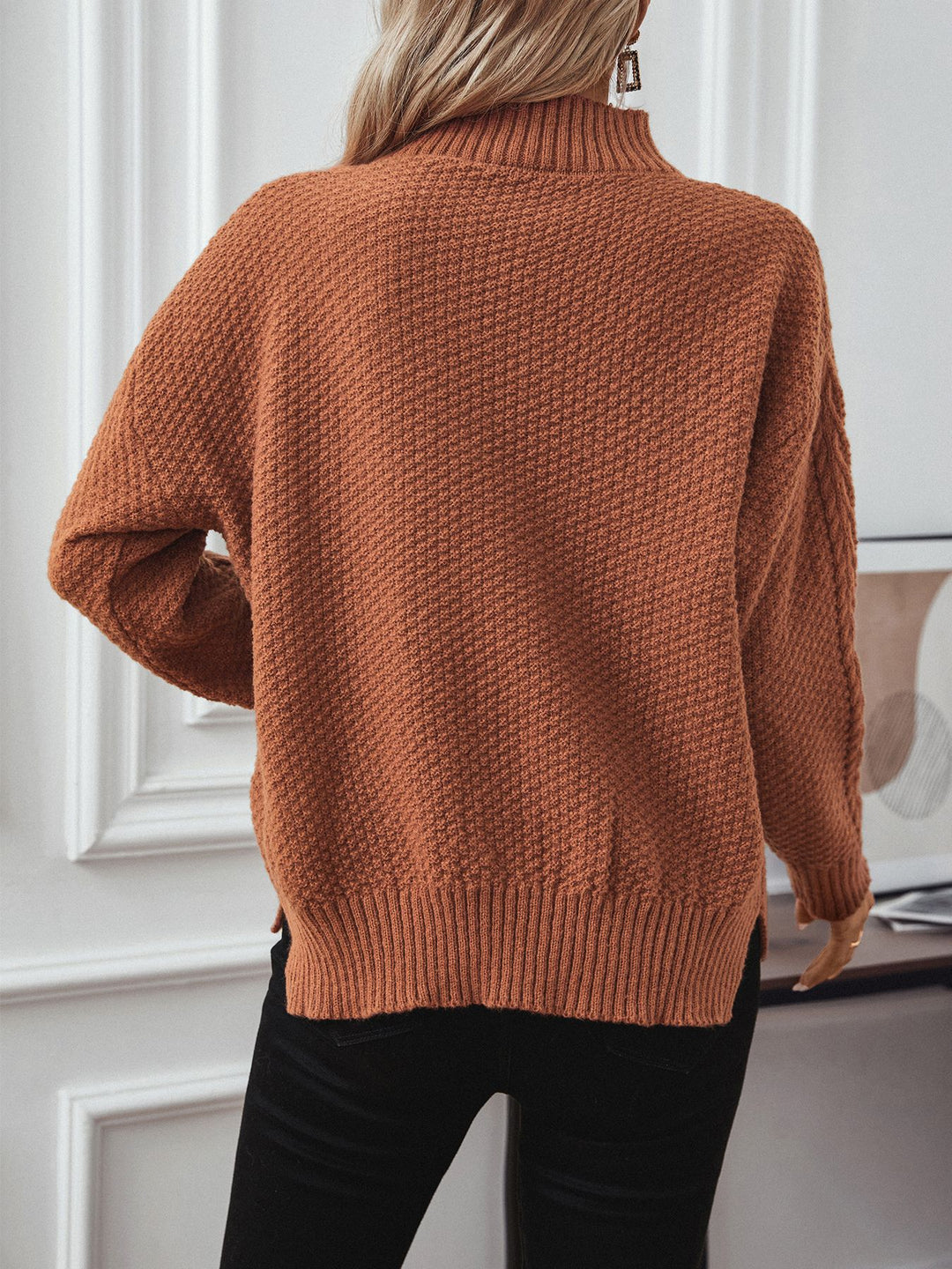 Aria | Split-Knit Half-High Collar Sweater