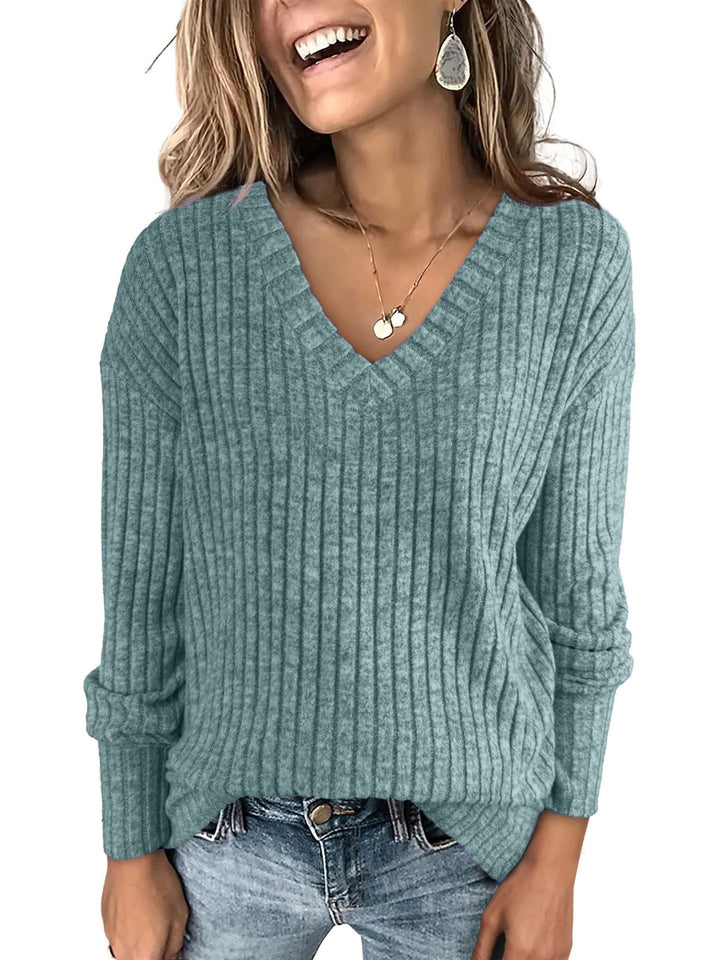 Siena | Brushed Ribbed V-Neck Knit Top