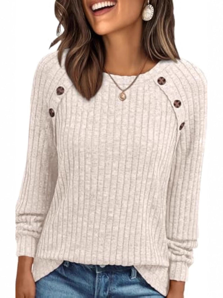 Mila | Button-Detail Ribbed Commuter Sweatshirt