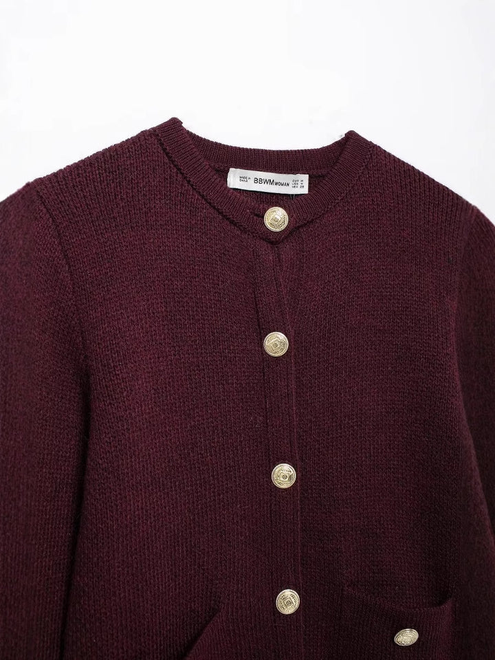 Chloe | Retro Gold-Button Knitted Sweater Jacket