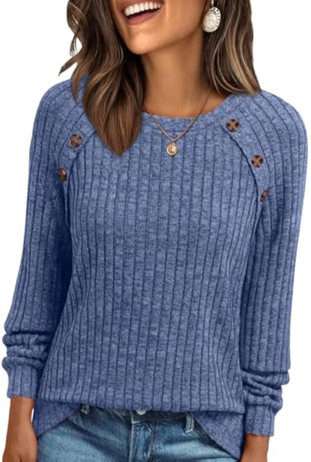 Mila | Button-Detail Ribbed Commuter Sweatshirt