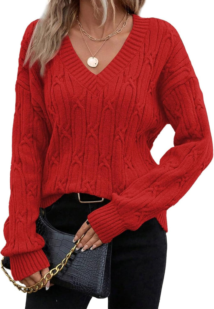 Luna | V-Neck Cable Knit Sweater