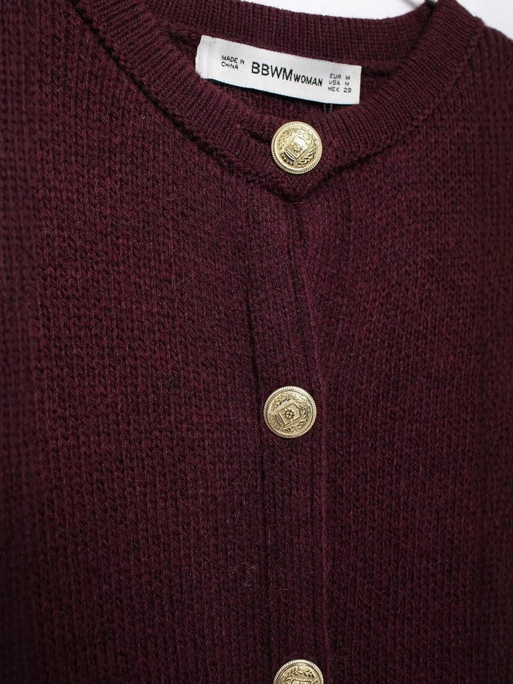 Chloe | Retro Gold-Button Knitted Sweater Jacket