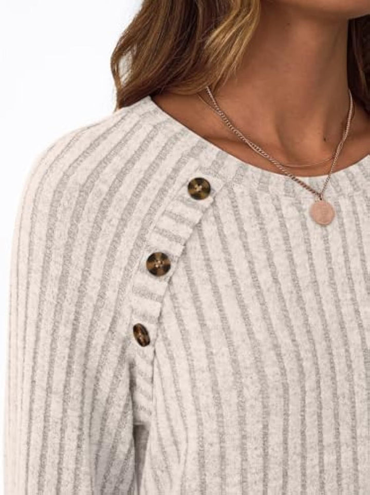 Mila | Button-Detail Ribbed Commuter Sweatshirt