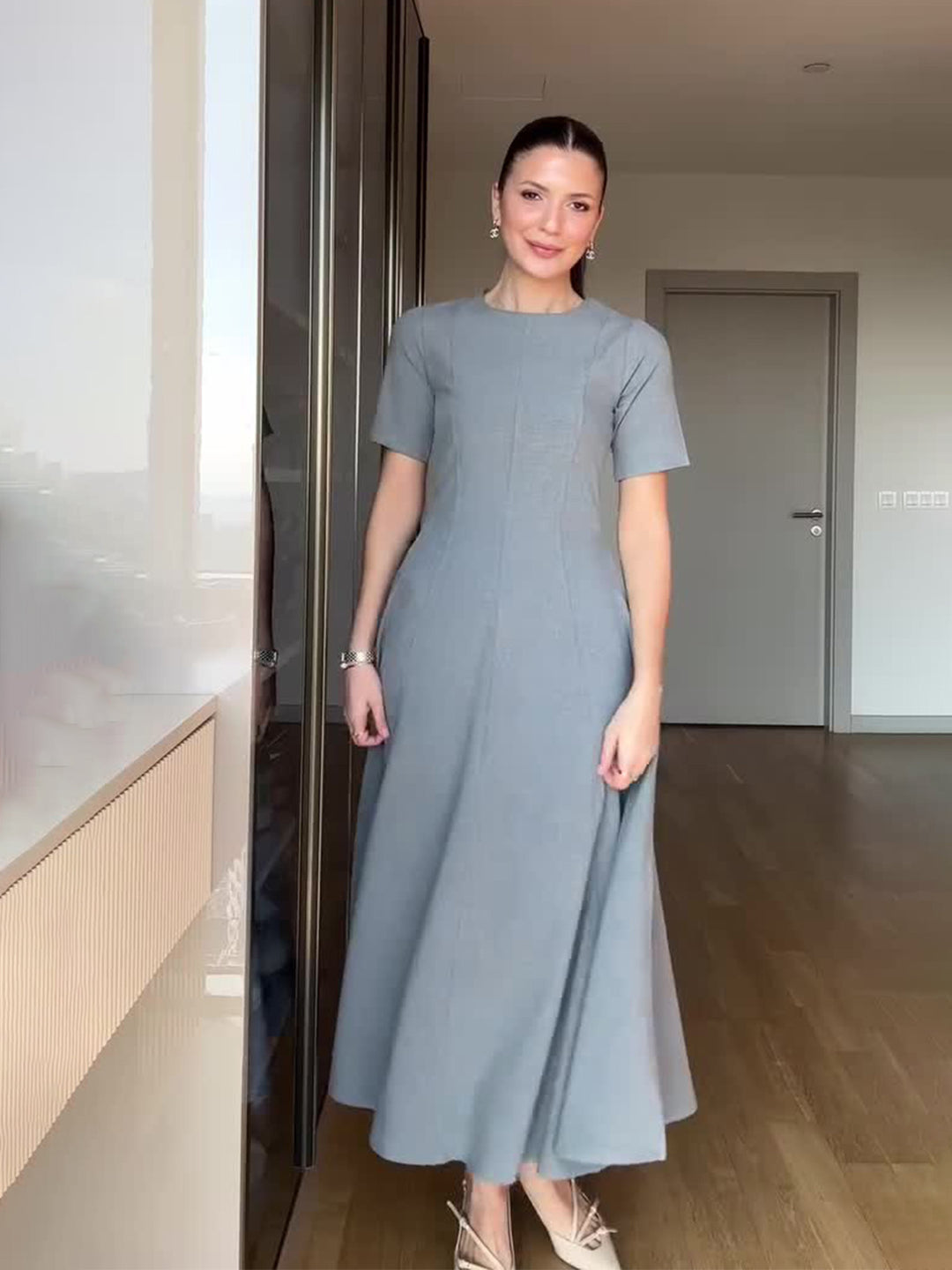 Celeste | Retro Short-Sleeve Maxi Dress
