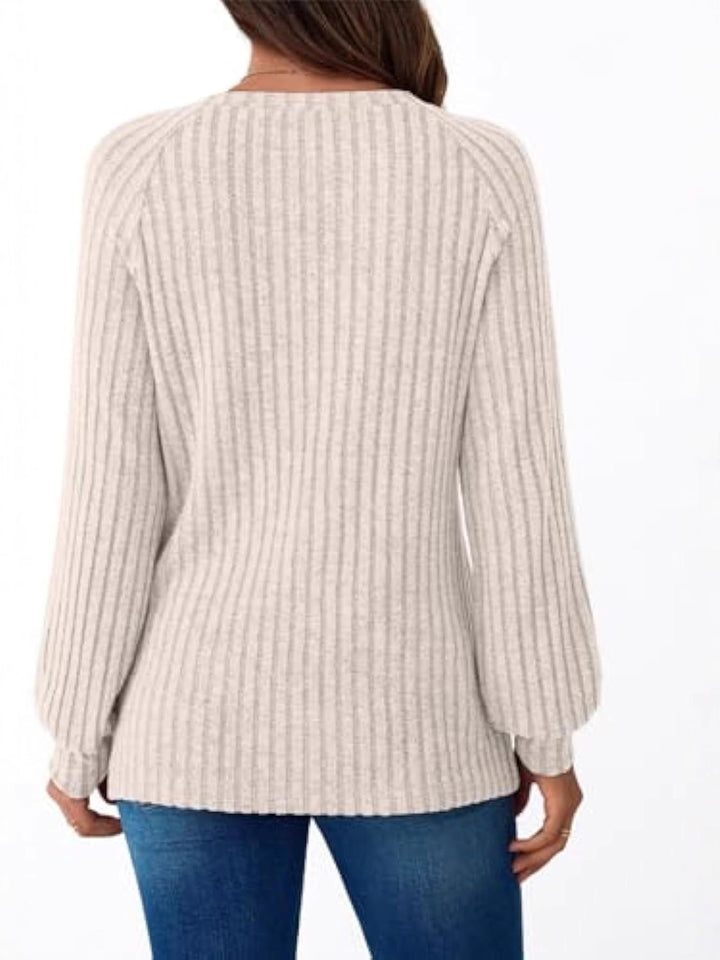 Mila | Button-Detail Ribbed Commuter Sweatshirt