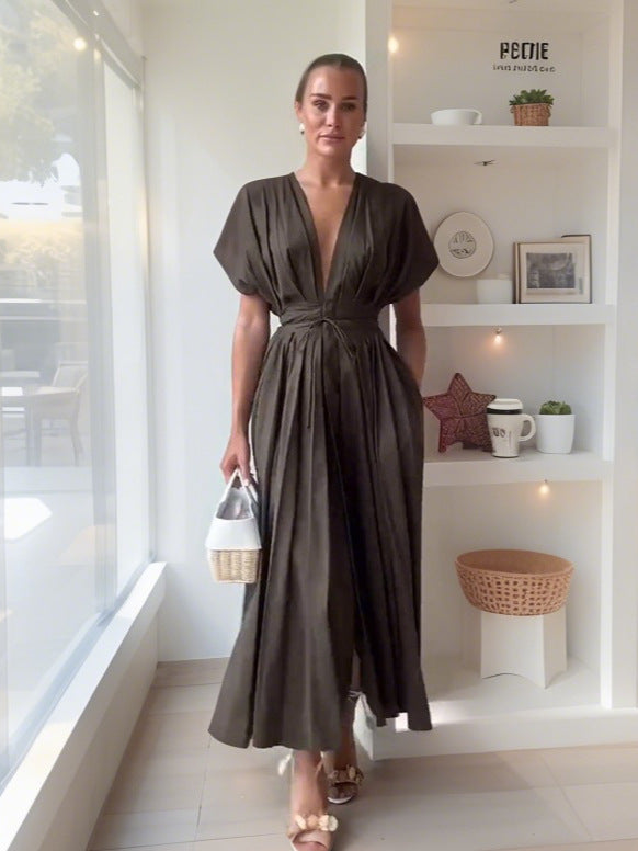 Elara | Draped High-Waist A-Line Dress