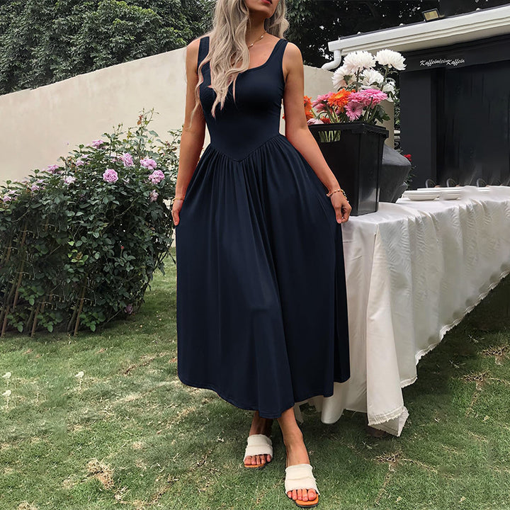 Elodie | Square Neck Pleated Midi Dress
