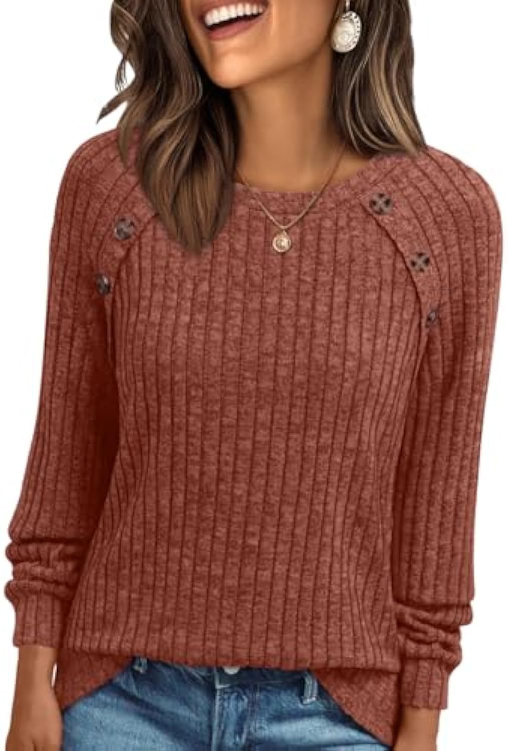 Mila | Button-Detail Ribbed Commuter Sweatshirt