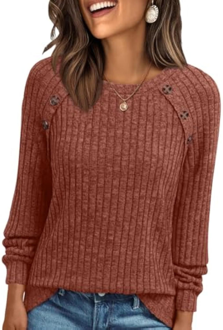 Mila | Button-Detail Ribbed Commuter Sweatshirt