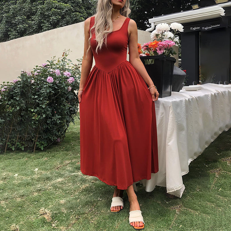 Elodie | Square Neck Pleated Midi Dress
