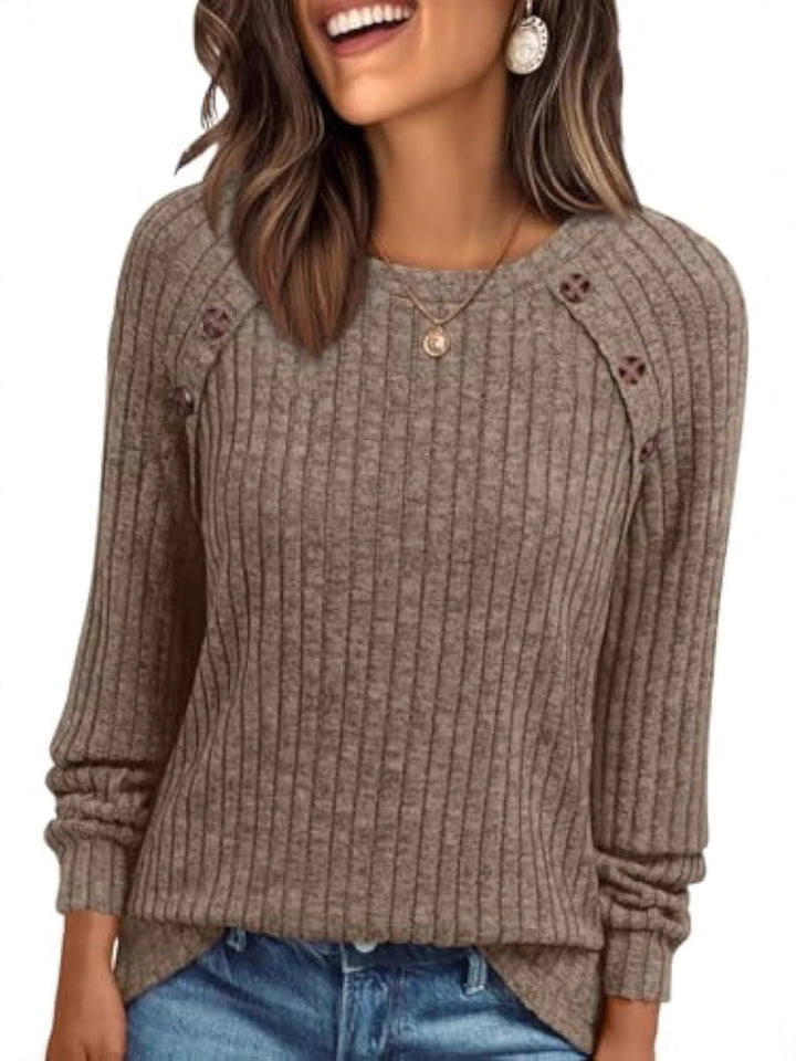 Mila | Button-Detail Ribbed Commuter Sweatshirt