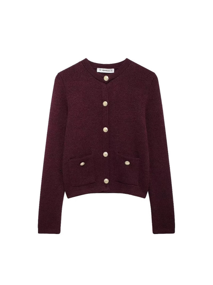 Chloe | Retro Gold-Button Knitted Sweater Jacket