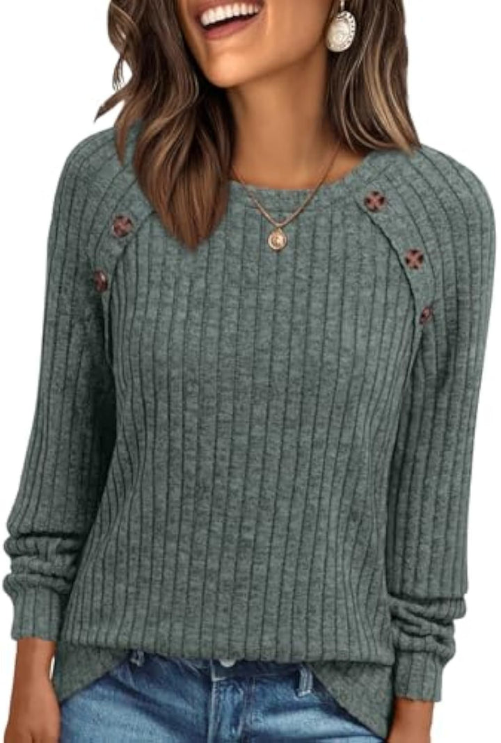Mila | Button-Detail Ribbed Commuter Sweatshirt