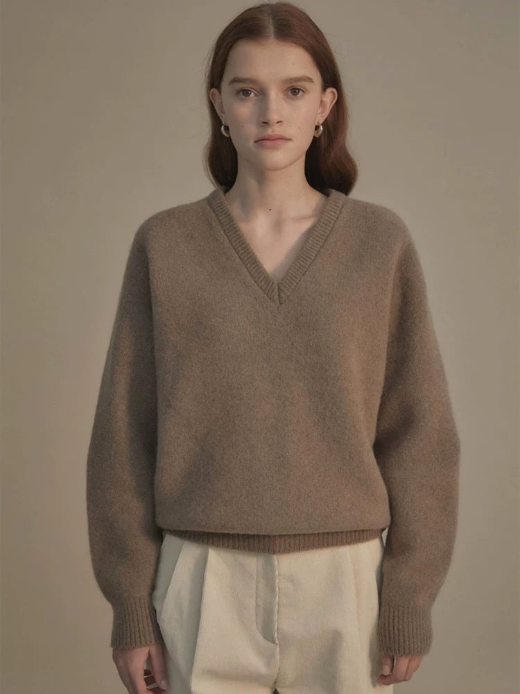 Lena | Korean Style V-Neck Wool Sweater