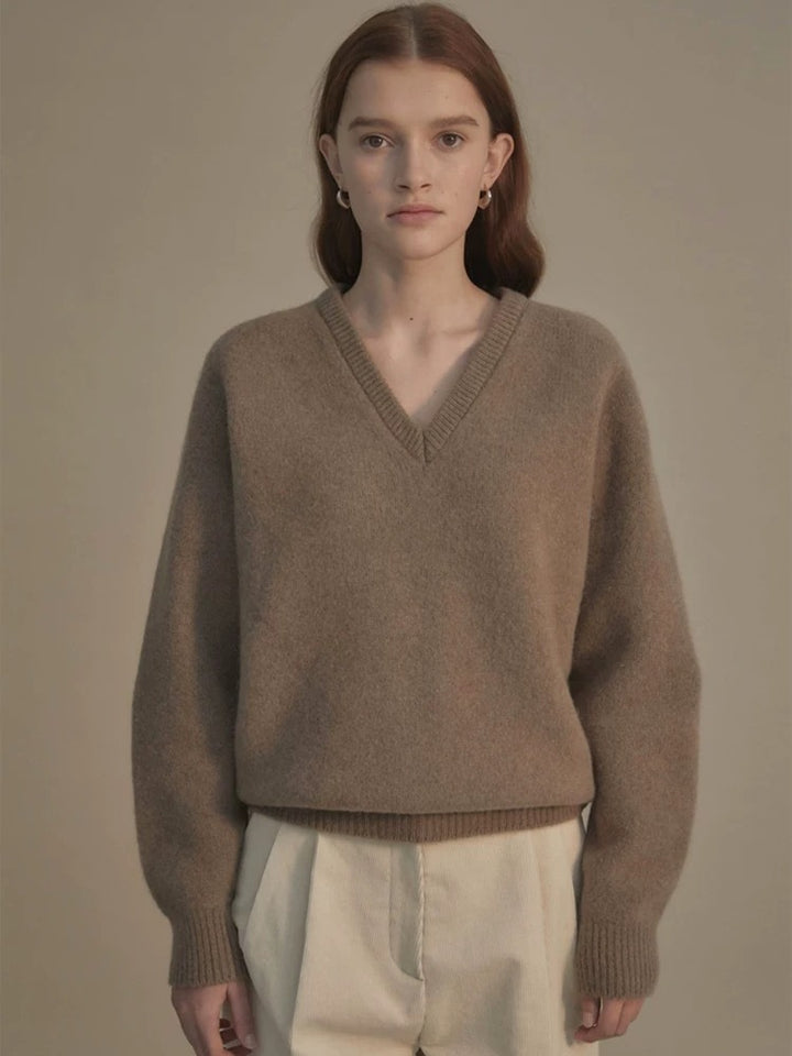Lena | Korean Style V-Neck Wool Sweater